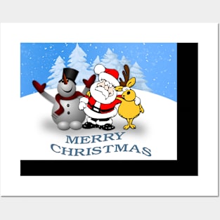 Merry Christmas Santa & Reindeer Posters and Art